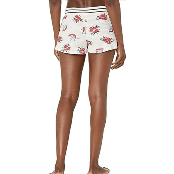 PJ Salvage L  Natural Floral Waffle Knit Lounge Pajama Bottom Short NWT B30 - Picture 2 of 8